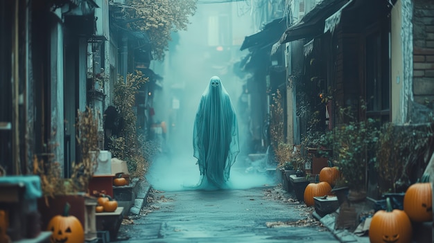 Fantasmas e abóboras para o Halloween no estilo escuro