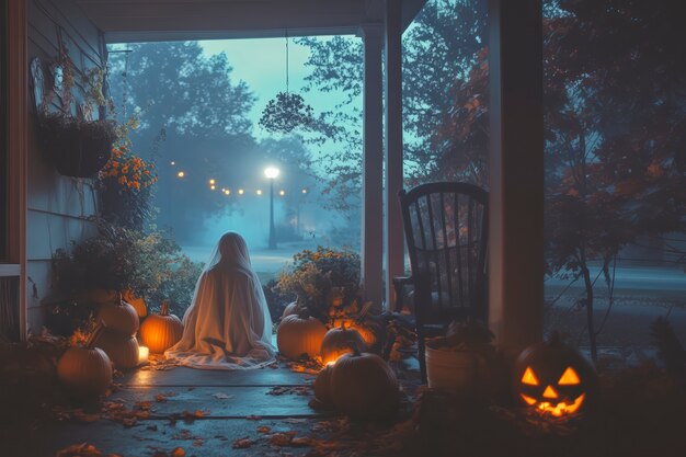Fantasmas e abóboras para o Halloween no estilo escuro