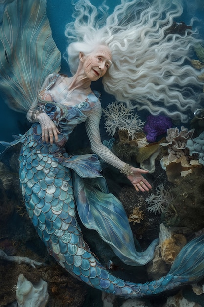 Foto grátis fantasy portrait of elderly mermaid woman