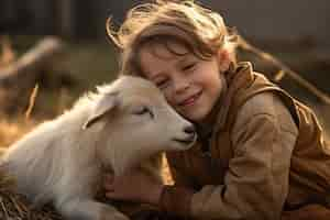 Foto grátis farmer taking care of photorealistic goat farm