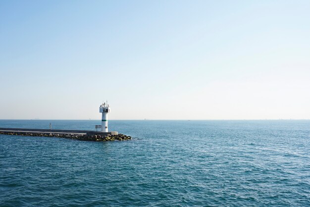 Farol, ligado, um, cais