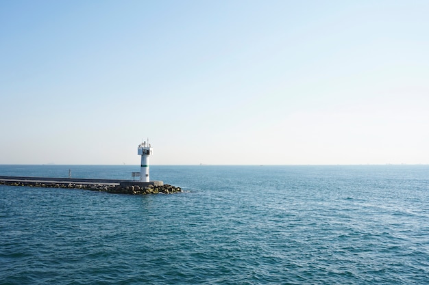 Farol, ligado, um, cais