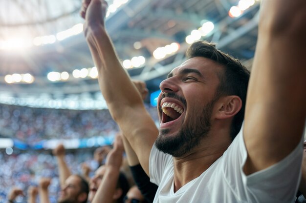 Fãs de futebol aplaudindo no estádio
