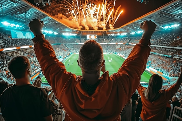 Fãs de futebol aplaudindo sua equipe no estádio