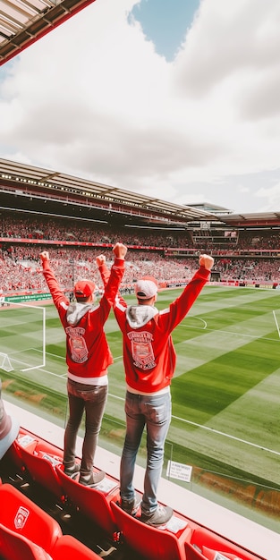 Foto grátis fãs de futebol aplaudindo sua equipe no estádio