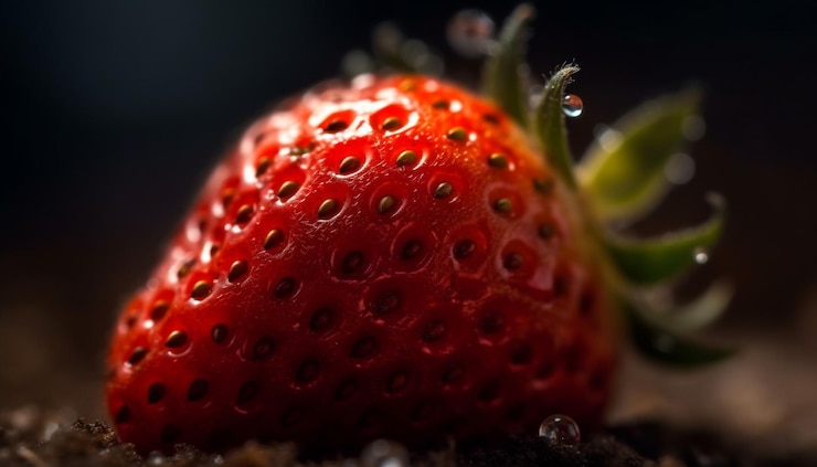 Foto grátis fatia suculenta de morango, um lanche de verão saudável gerado por ia
