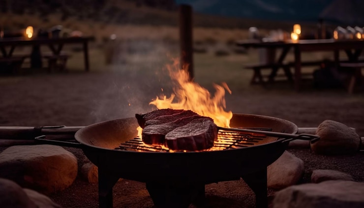 Foto grátis fatias de carne bovina e suína grelhadas sobre brasas geradas por ia
