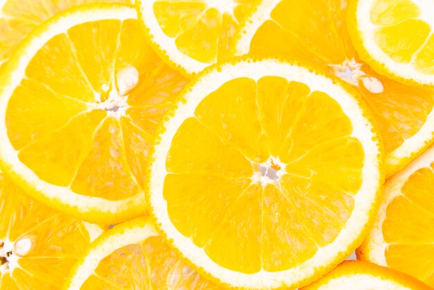 Fatias de laranja suculenta vista superior fundo