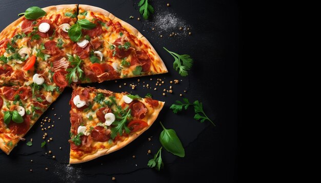 Foto grátis fatias de pizza recém-assadas em uma mesa de madeira rústica gerada pela ia