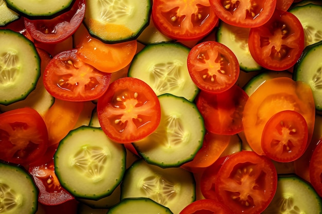 Foto grátis fatias de tomate e pepino em primeiro plano