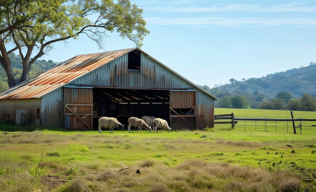 Fazenda de ovelhas fotorrealista