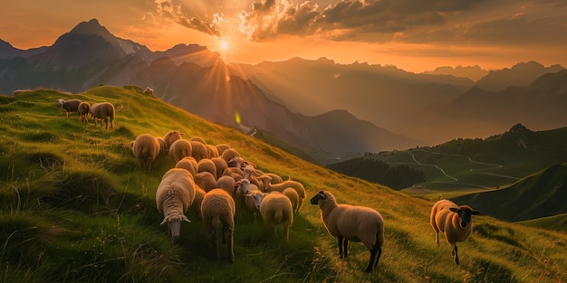 Fazenda de ovelhas fotorrealista