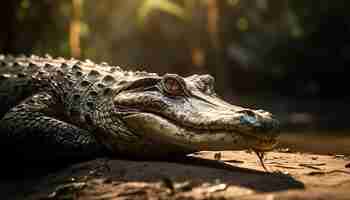 Foto grátis fechamento de crocodilo perigoso na ia generativa do pântano africano