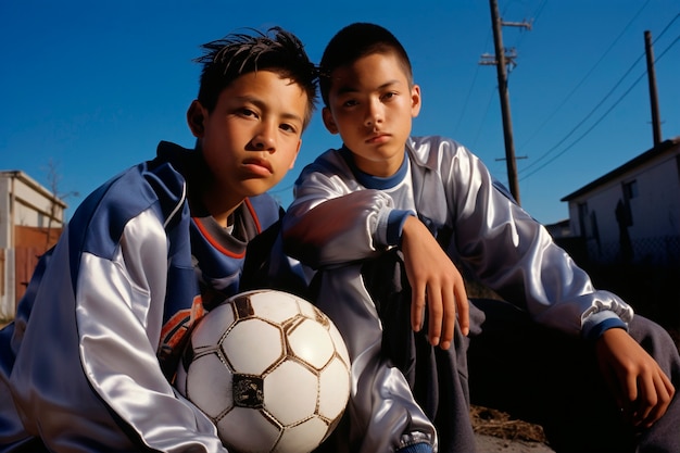 Foto grátis fechar as crianças com bola de futebol