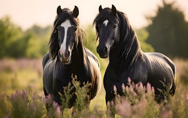 Fechar cavalos na natureza