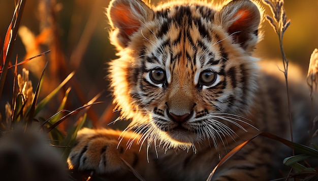 Foto grátis feche o retrato de um lindo tigre de bengala olhando para a câmera gerada pela inteligência artificial