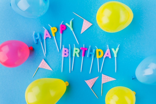 Feliz aniversário, escrita e balões