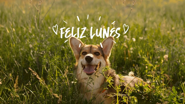 Foto grátis feliz conceito de segunda-feira com cachorro fofo