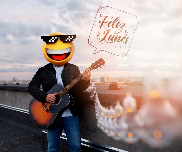 Foto grátis feliz conceito de segunda-feira com homem tocando violão