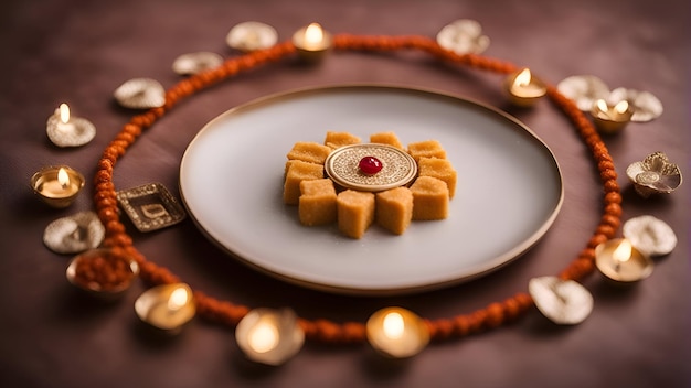Foto grátis festival indiano diwali diwali ou celebração deepawali mostrando lamparina e doces