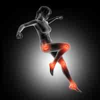 Foto grátis figura figura feminina 3d de um salto com as articulações das pernas destacadas
