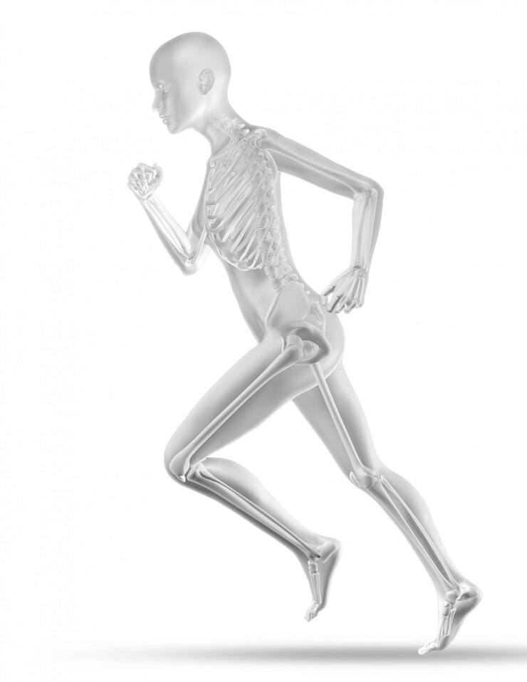Foto grátis figura médica feminina 3d com corridas de esqueleto