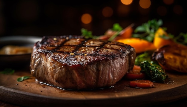 Filé de bife grelhado suculento e malpassado pronto para comer gerado por IA