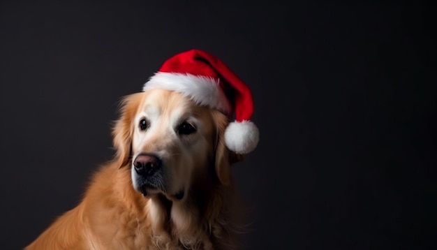 Filhote de cachorro bonito em um boné dourado celebrando o inverno gerado por IA