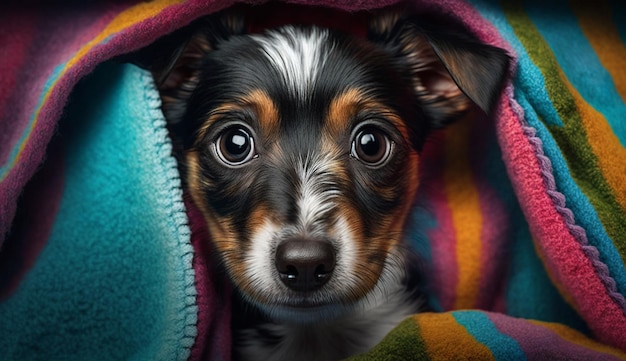 Filhote de cachorro bonito sentado perto olhando para câmera generativa AI