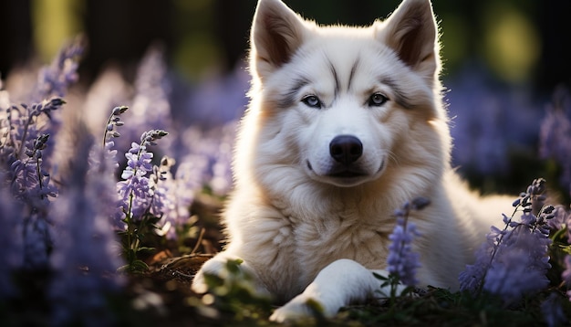 Foto grátis filhote de cachorro fofo sentado na grama apreciando a beleza da natureza gerada pela inteligência artificial