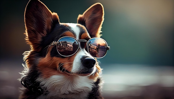 Foto grátis filhote de terrier bonito em óculos de sol posando ao ar livre generativa ai