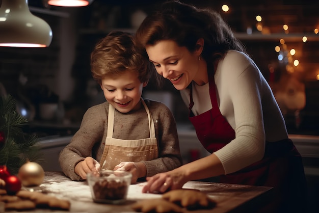 Foto grátis filme médio de uma família a celebrar o natal em casa.