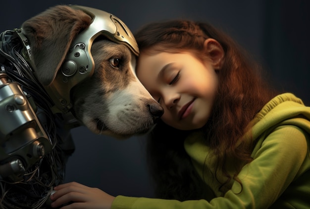 Foto grátis filme médio, garota futurista e cachorro.
