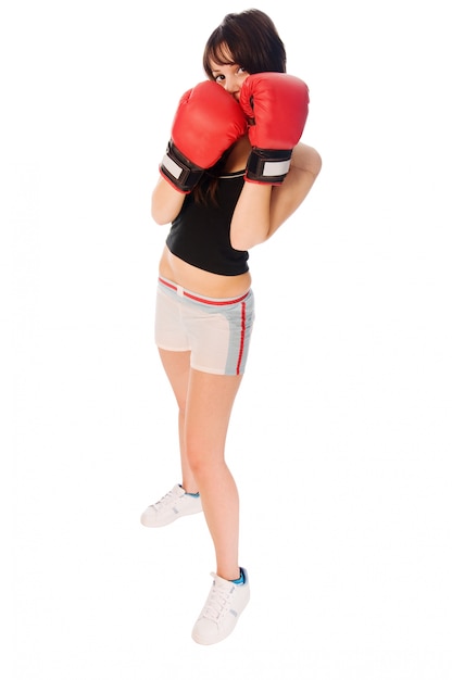 Foto grátis fit menina com luvas de boxe