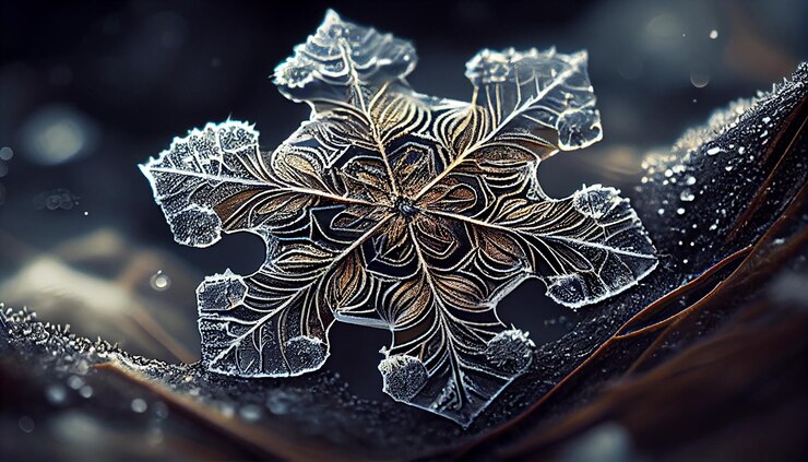 Foto grátis floco de neve macro em galho molhado com orvalho amarelo gerado por ia