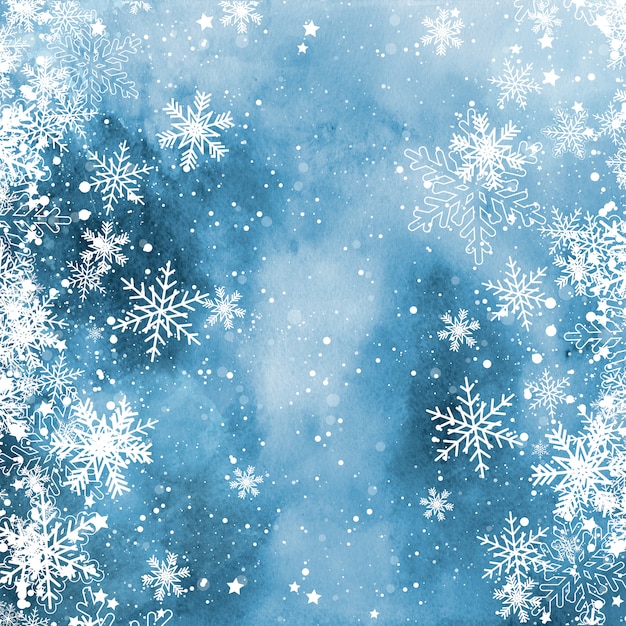 Flocos de neve de Natal em uma textura de aquarela