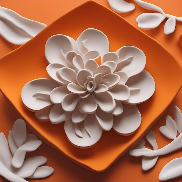 Foto grátis flor de papel em fundo laranja ilustração 3d corte de papel