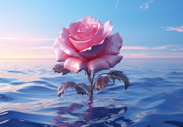 Flor de rosa 3d na água