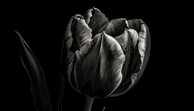 Flor de tulipa monocromática em beleza de fundo preto gerada por IA