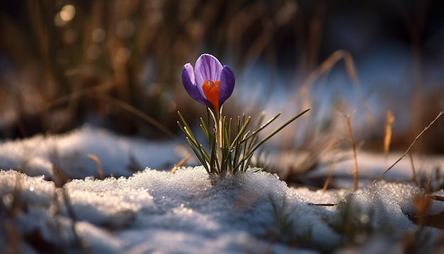 Flor fresca de açafrão e tulipa na primavera gerada por IA