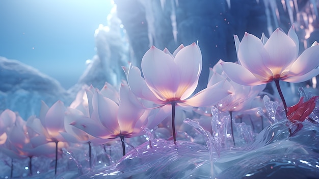 Flores 3D místicas com mundo abstrato