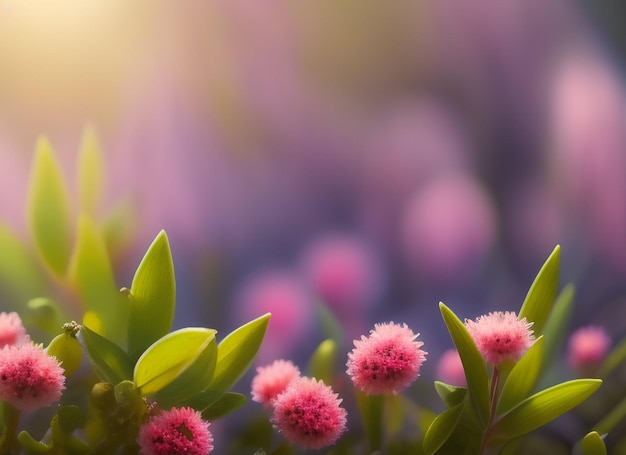 Flores cor de rosa em um campo com fundo roxo