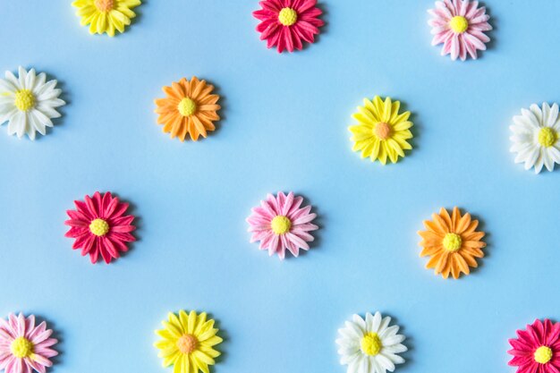 Flores de açúcar em um padrão colorido