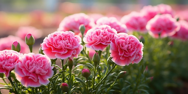 Flores de cravo rosa crescendo em um jardim