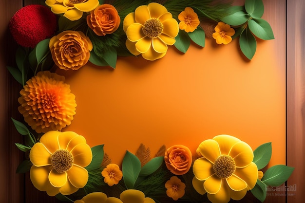 Foto grátis flores de papel amarelo em um fundo laranja