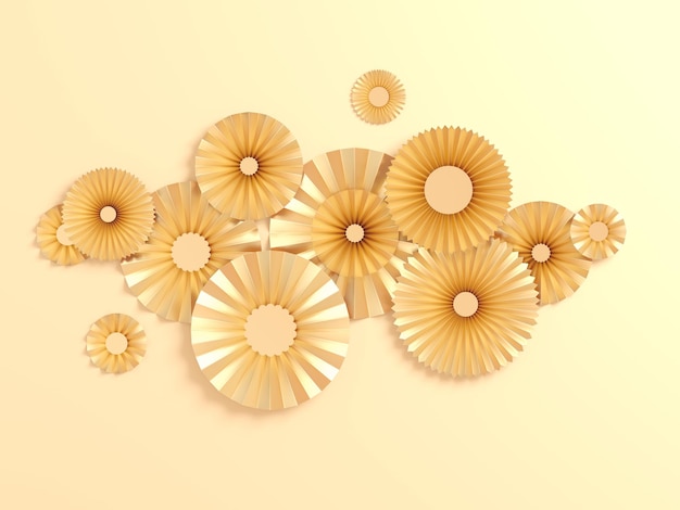 Flores de papel na ilustração de renderização 3d de fundo branco