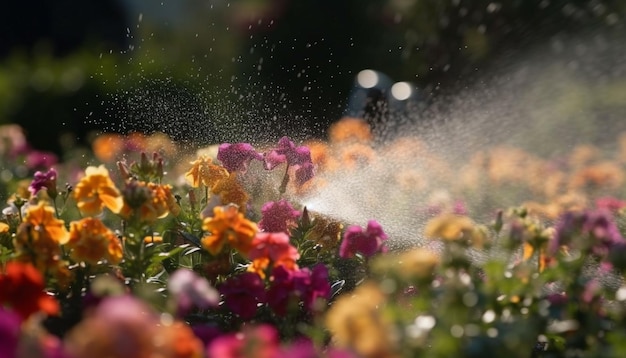 Foto grátis flores desabrochando borrifadas por gotas de orvalho frescas geradas por ia