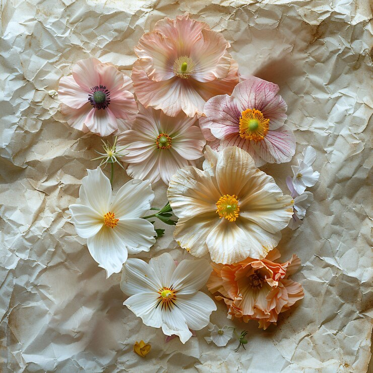 Foto grátis flores secas em papel rasgado