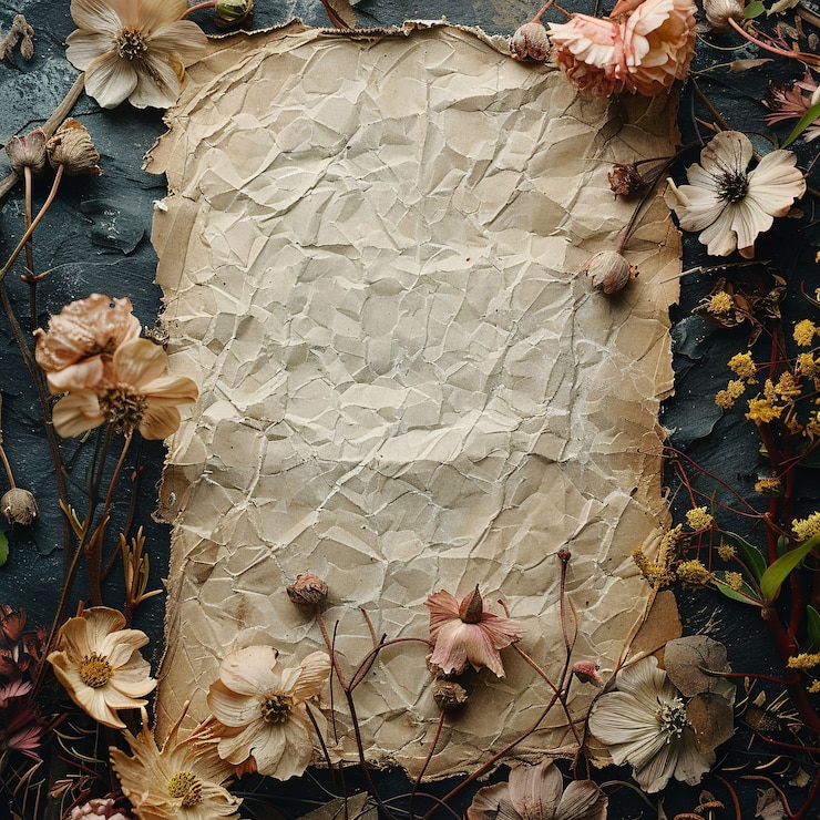 Foto grátis flores secas em papel rasgado