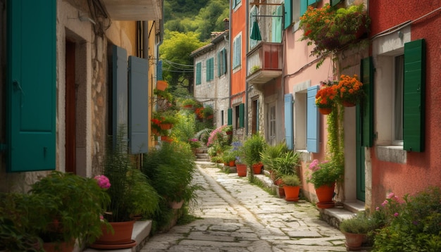 Foto grátis flores vibrantes adornam a sacada de uma ia generativa de prédios históricos italianos